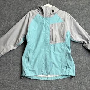 LL Bean Jacket Women's Medium Teal Gray Waterproof Trail Model Rain TEK Hooded